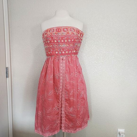 Cynthia Steffe Pink Embroidered Floral Tube Top Dress Size 10 - Picture 1 of 13